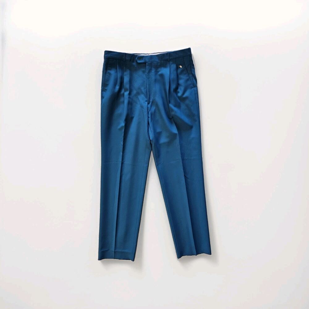 VTG 80s‎ Mens Teal Green Pleat Pants Retro 40x36 Gino Cappeli Designer Unhemmed